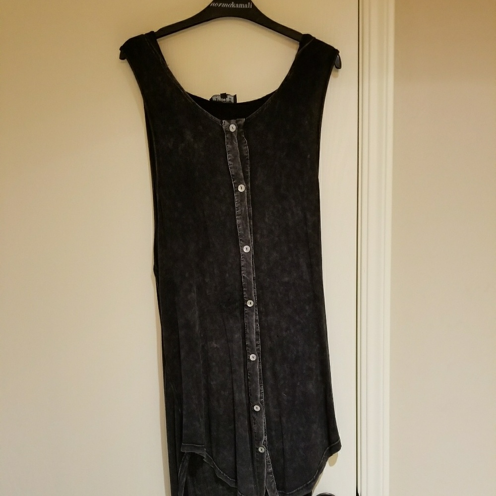 Hi-lo Distressed Black Button Hoodie Tank Top